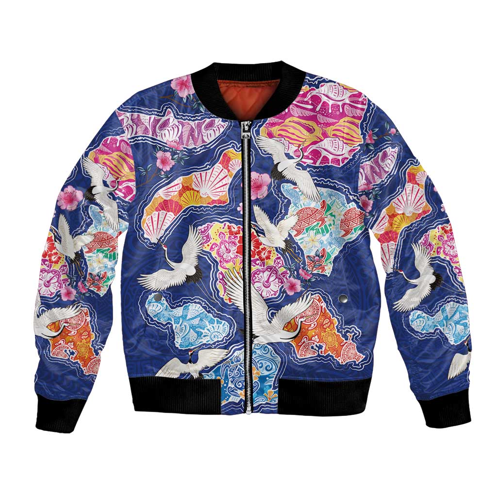 Hawaiian and Japanese Culture Together Bomber Jacket Hawaiian Archipelago Shape Sea Animals LT03 Unisex Multicolor - Polynesian Pride