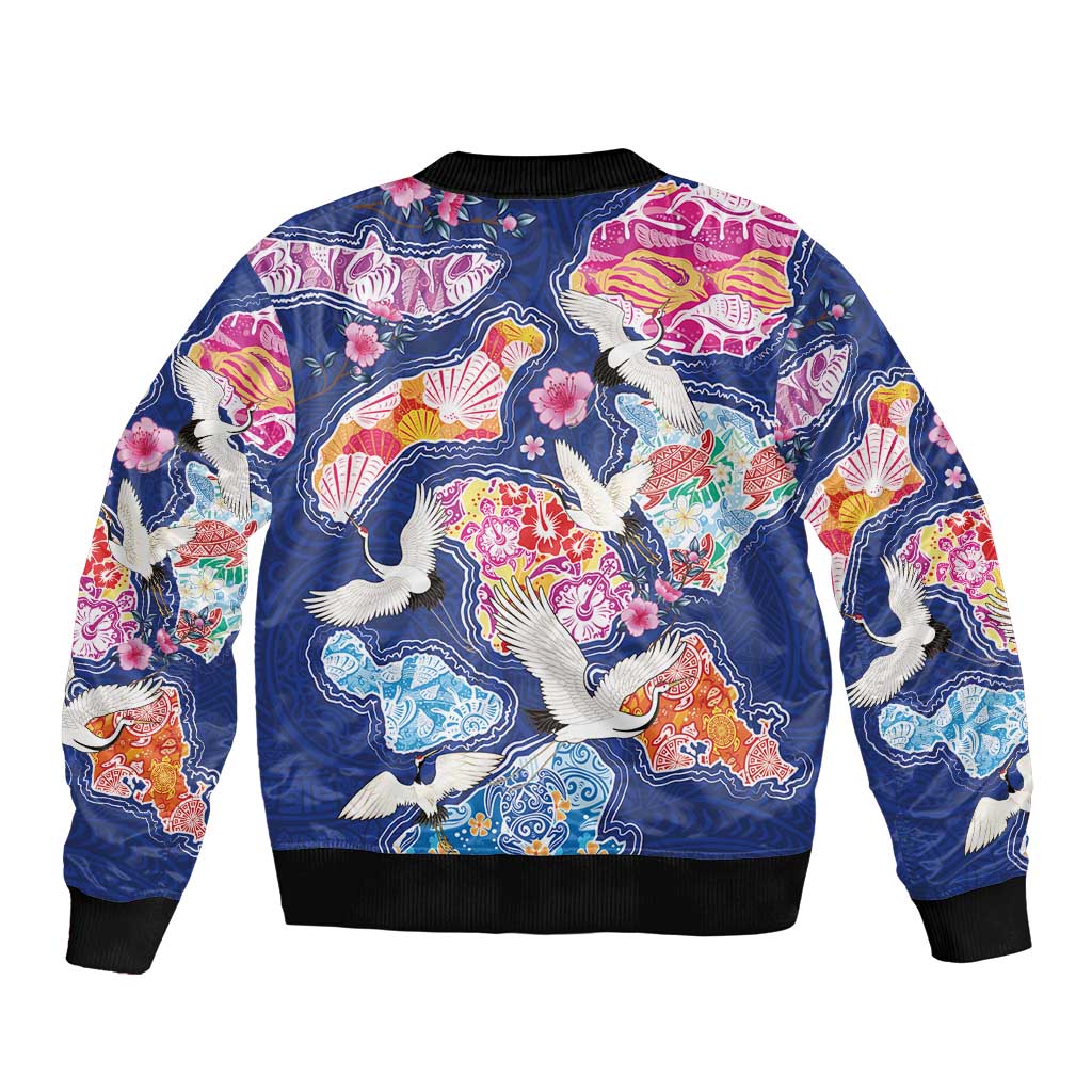 Hawaiian and Japanese Culture Together Bomber Jacket Hawaiian Archipelago Shape Sea Animals LT03 - Polynesian Pride