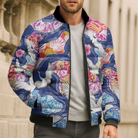 Hawaiian and Japanese Culture Together Bomber Puffer Jacket Hawaiian Archipelago Shape Sea Animals LT03 - Polynesian Pride