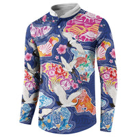 Hawaiian and Japanese Culture Together Button Sweatshirt Hawaiian Archipelago Shape Sea Animals