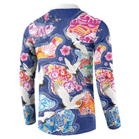 Hawaiian and Japanese Culture Together Button Sweatshirt Hawaiian Archipelago Shape Sea Animals