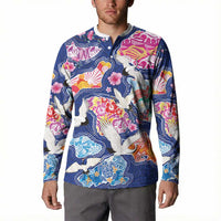 Hawaiian and Japanese Culture Together Button Sweatshirt Hawaiian Archipelago Shape Sea Animals