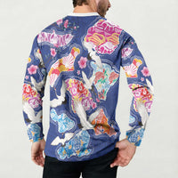 Hawaiian and Japanese Culture Together Button Sweatshirt Hawaiian Archipelago Shape Sea Animals