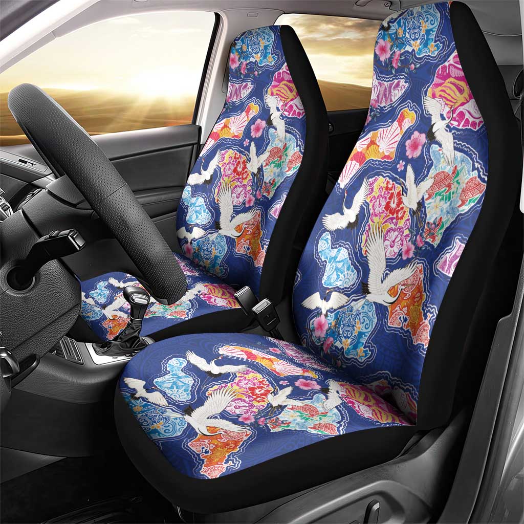 Hawaiian and Japanese Culture Together Car Seat Cover Hawaiian Archipelago Shape Sea Animals
