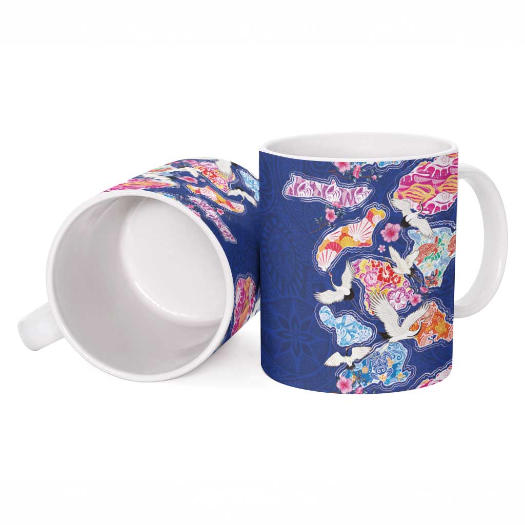 Hawaiian and Japanese Culture Together Ceramic Mug Hawaiian Archipelago Shape Sea Animals