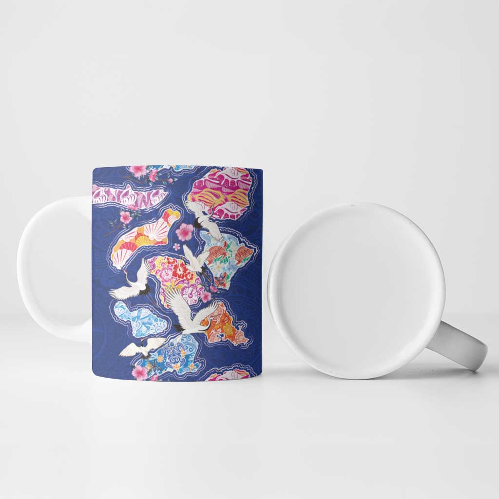Hawaiian and Japanese Culture Together Ceramic Mug Hawaiian Archipelago Shape Sea Animals