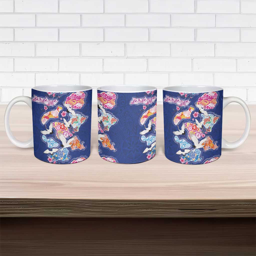 Hawaiian and Japanese Culture Together Ceramic Mug Hawaiian Archipelago Shape Sea Animals