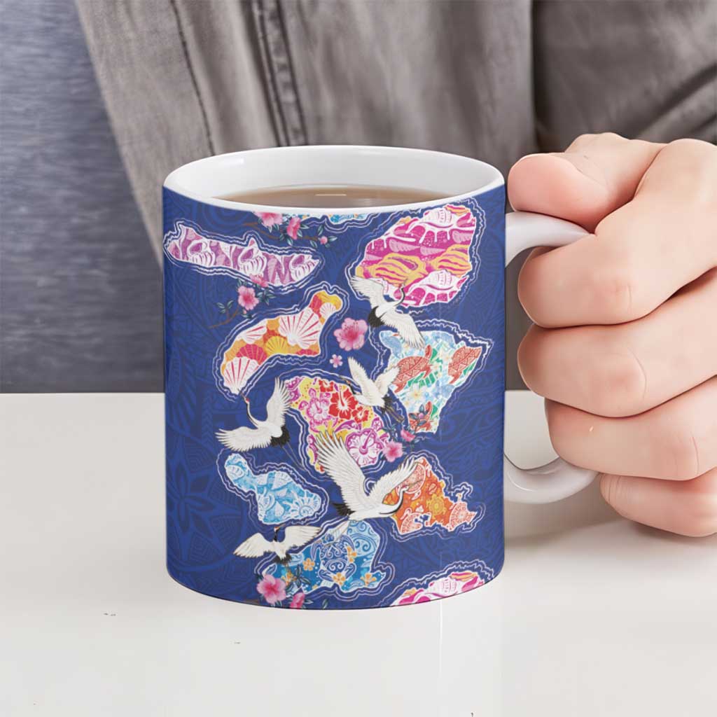Hawaiian and Japanese Culture Together Ceramic Mug Hawaiian Archipelago Shape Sea Animals