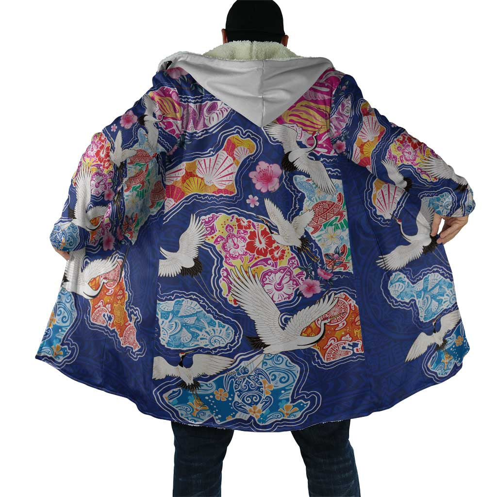 Hawaiian and Japanese Culture Together Cloak Hawaiian Archipelago Shape Sea Animals LT03 - Polynesian Pride