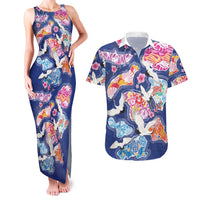 Hawaiian and Japanese Culture Together Couples Matching Tank Maxi Dress and Hawaiian Shirt Hawaiian Archipelago Shape Sea Animals