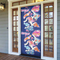 Hawaiian and Japanese Culture Together Door Cover Hawaiian Archipelago Shape Sea Animals