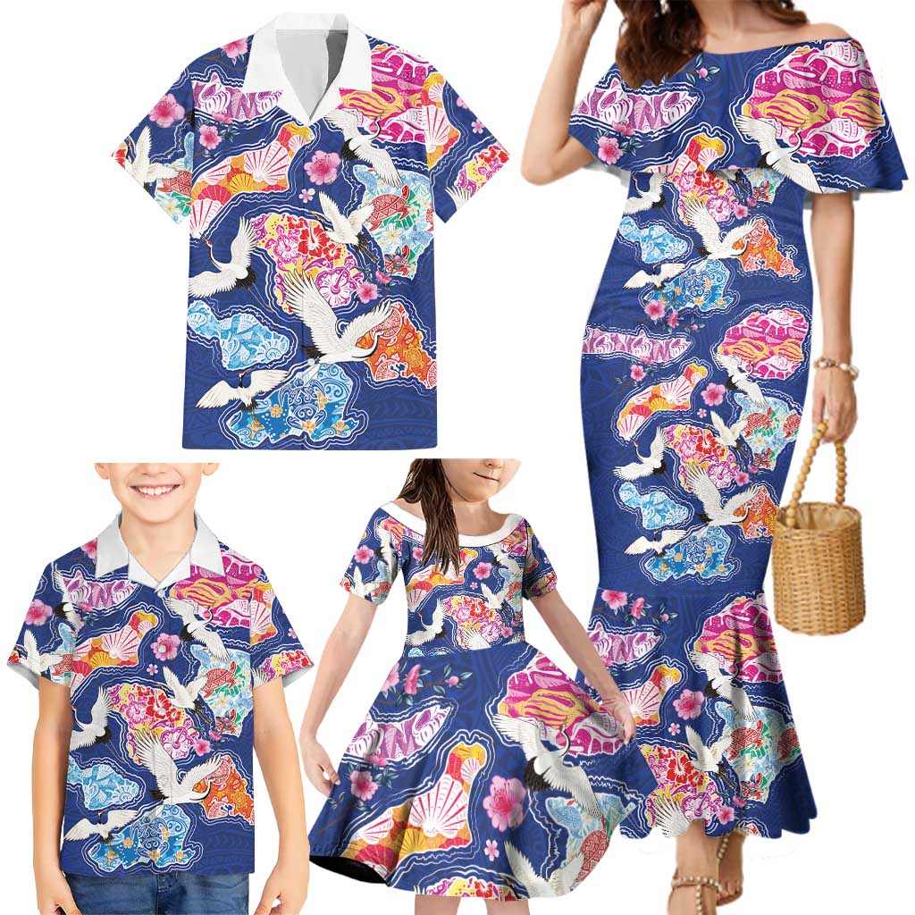 Hawaiian and Japanese Culture Together Family Matching Mermaid Dress and Hawaiian Shirt Hawaiian Archipelago Shape Sea Animals