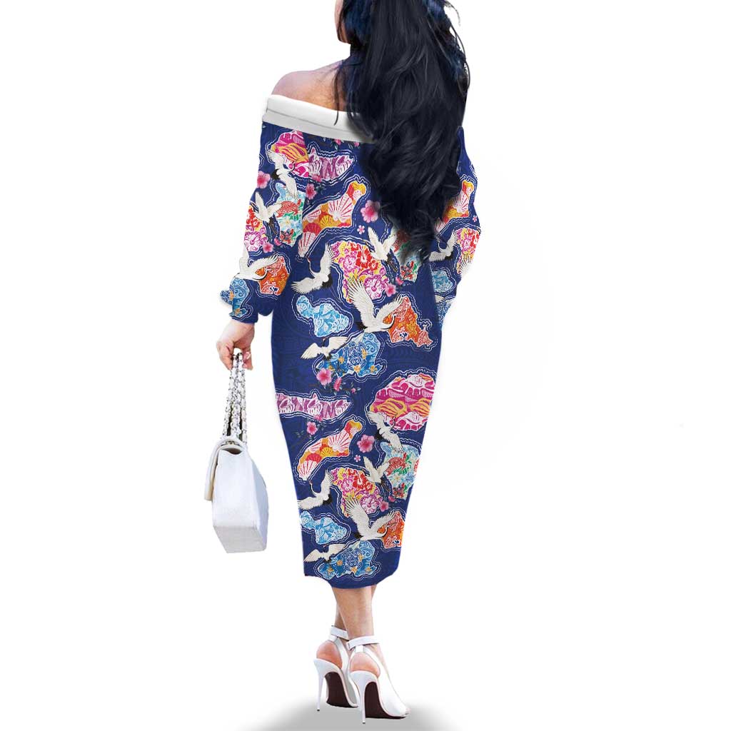 Hawaiian and Japanese Culture Together Family Matching Off The Shoulder Long Sleeve Dress and Hawaiian Shirt Hawaiian Archipelago Shape Sea Animals