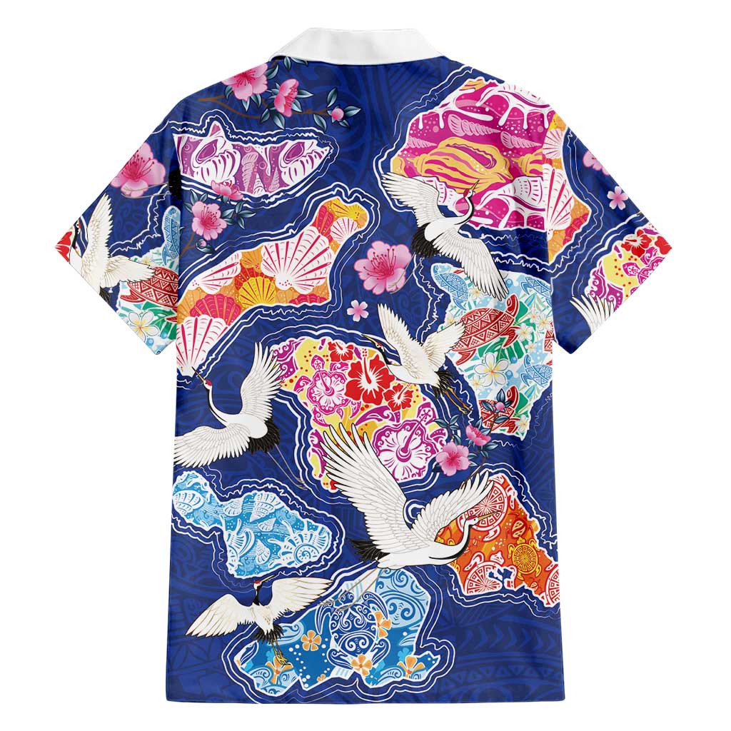 Hawaiian and Japanese Culture Together Family Matching Off Shoulder Short Dress and Hawaiian Shirt Hawaiian Archipelago Shape Sea Animals