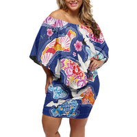 Hawaiian and Japanese Culture Together Family Matching Off Shoulder Short Dress and Hawaiian Shirt Hawaiian Archipelago Shape Sea Animals
