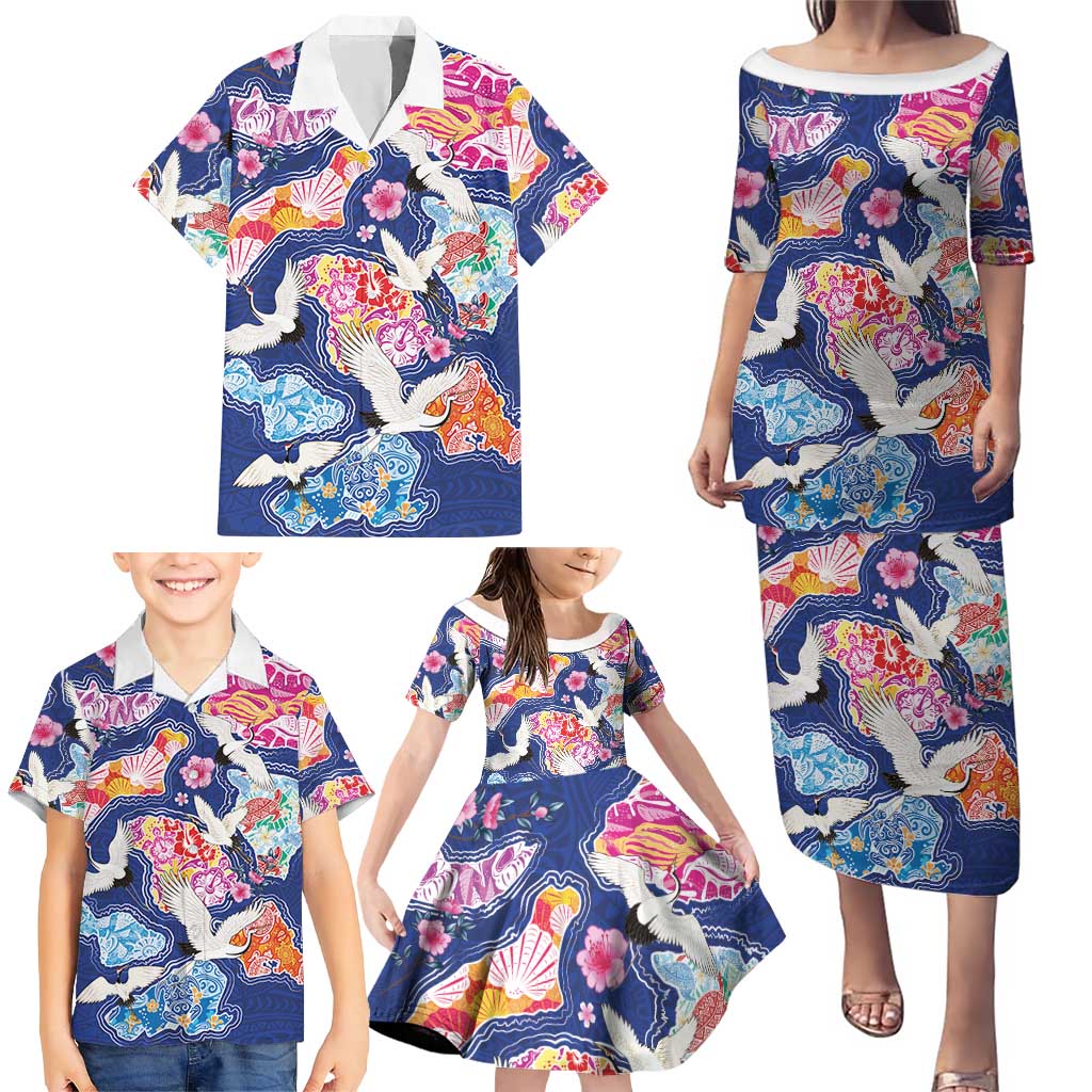 Hawaiian and Japanese Culture Together Family Matching Puletasi and Hawaiian Shirt Hawaiian Archipelago Shape Sea Animals