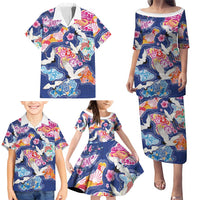 Hawaiian and Japanese Culture Together Family Matching Puletasi and Hawaiian Shirt Hawaiian Archipelago Shape Sea Animals