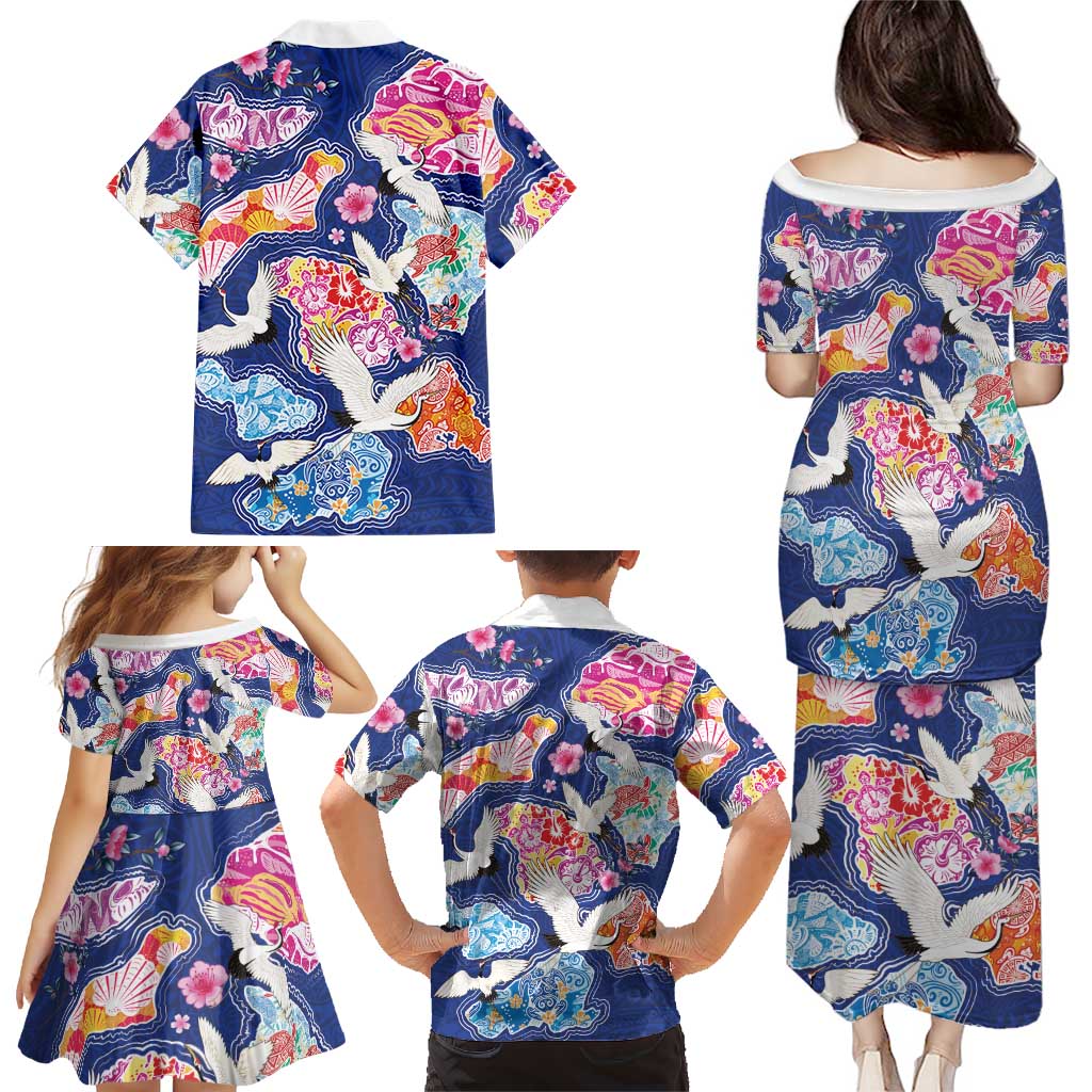 Hawaiian and Japanese Culture Together Family Matching Puletasi and Hawaiian Shirt Hawaiian Archipelago Shape Sea Animals