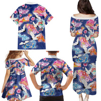 Hawaiian and Japanese Culture Together Family Matching Puletasi and Hawaiian Shirt Hawaiian Archipelago Shape Sea Animals