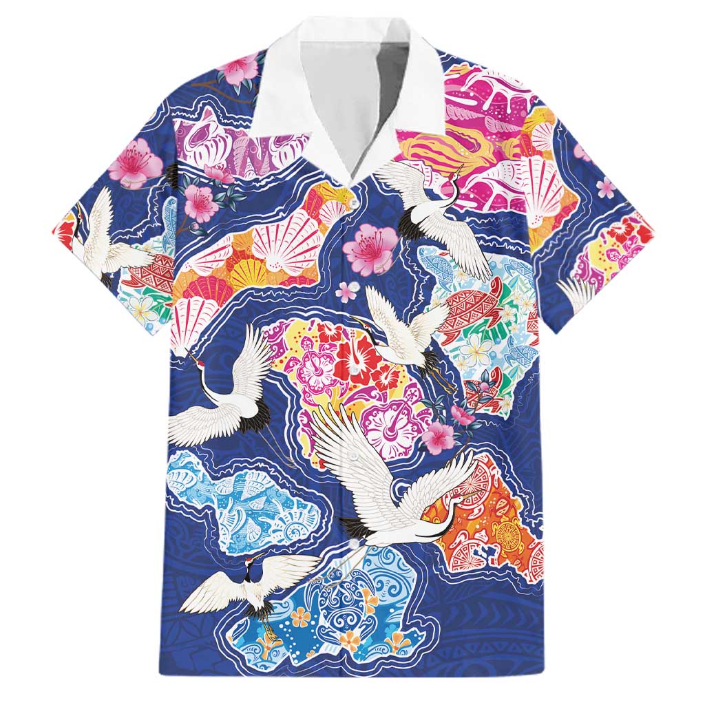Hawaiian and Japanese Culture Together Family Matching Puletasi and Hawaiian Shirt Hawaiian Archipelago Shape Sea Animals
