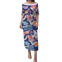 Hawaiian and Japanese Culture Together Family Matching Puletasi and Hawaiian Shirt Hawaiian Archipelago Shape Sea Animals