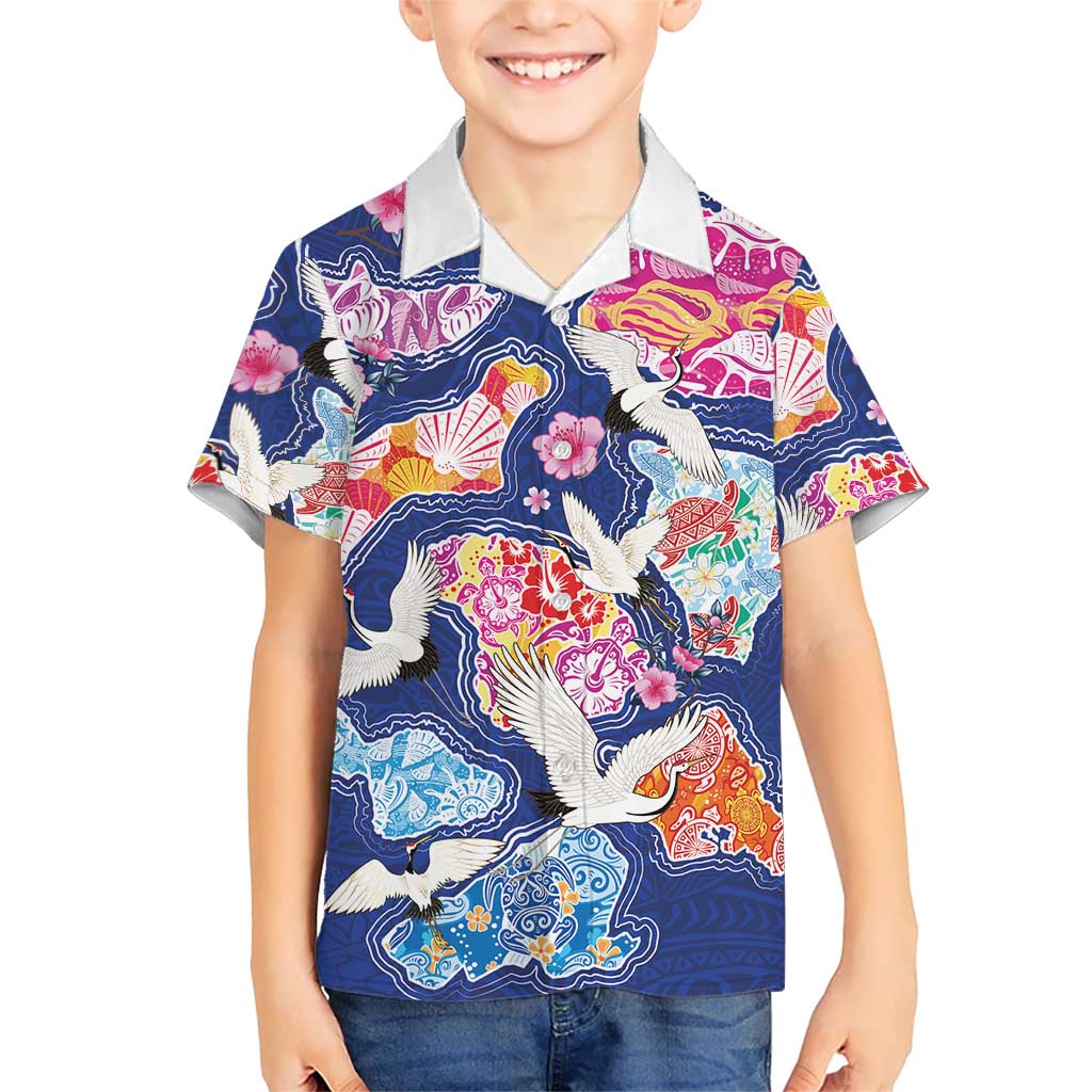 Hawaiian and Japanese Culture Together Family Matching Puletasi and Hawaiian Shirt Hawaiian Archipelago Shape Sea Animals