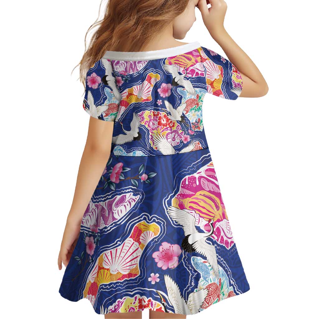 Hawaiian and Japanese Culture Together Family Matching Short Sleeve Bodycon Dress and Hawaiian Shirt Hawaiian Archipelago Shape Sea Animals