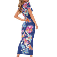 Hawaiian and Japanese Culture Together Family Matching Short Sleeve Bodycon Dress and Hawaiian Shirt Hawaiian Archipelago Shape Sea Animals