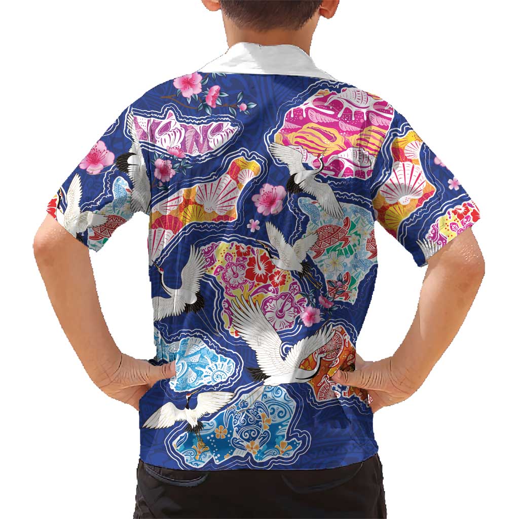 Hawaiian and Japanese Culture Together Family Matching Summer Maxi Dress and Hawaiian Shirt Hawaiian Archipelago Shape Sea Animals