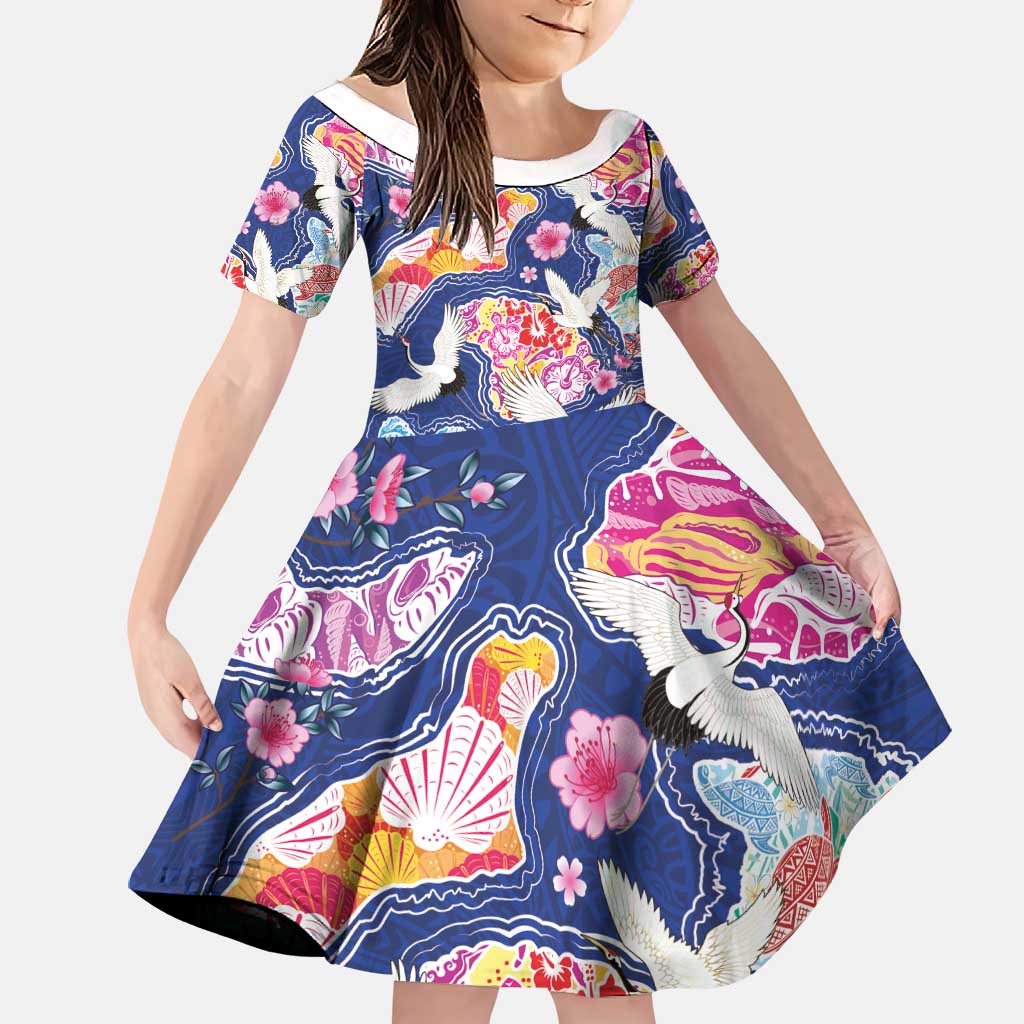 Hawaiian and Japanese Culture Together Family Matching Summer Maxi Dress and Hawaiian Shirt Hawaiian Archipelago Shape Sea Animals