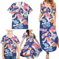 Hawaiian and Japanese Culture Together Family Matching Summer Maxi Dress and Hawaiian Shirt Hawaiian Archipelago Shape Sea Animals
