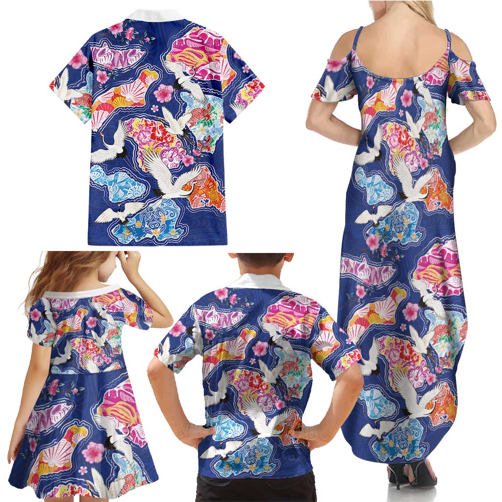 Hawaiian and Japanese Culture Together Family Matching Summer Maxi Dress and Hawaiian Shirt Hawaiian Archipelago Shape Sea Animals