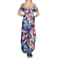 Hawaiian and Japanese Culture Together Family Matching Summer Maxi Dress and Hawaiian Shirt Hawaiian Archipelago Shape Sea Animals