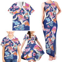 Hawaiian and Japanese Culture Together Family Matching Tank Maxi Dress and Hawaiian Shirt Hawaiian Archipelago Shape Sea Animals