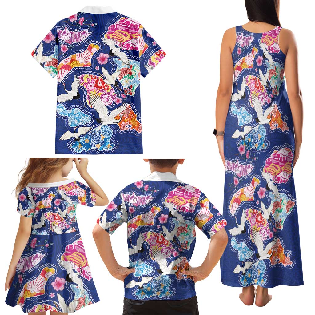 Hawaiian and Japanese Culture Together Family Matching Tank Maxi Dress and Hawaiian Shirt Hawaiian Archipelago Shape Sea Animals
