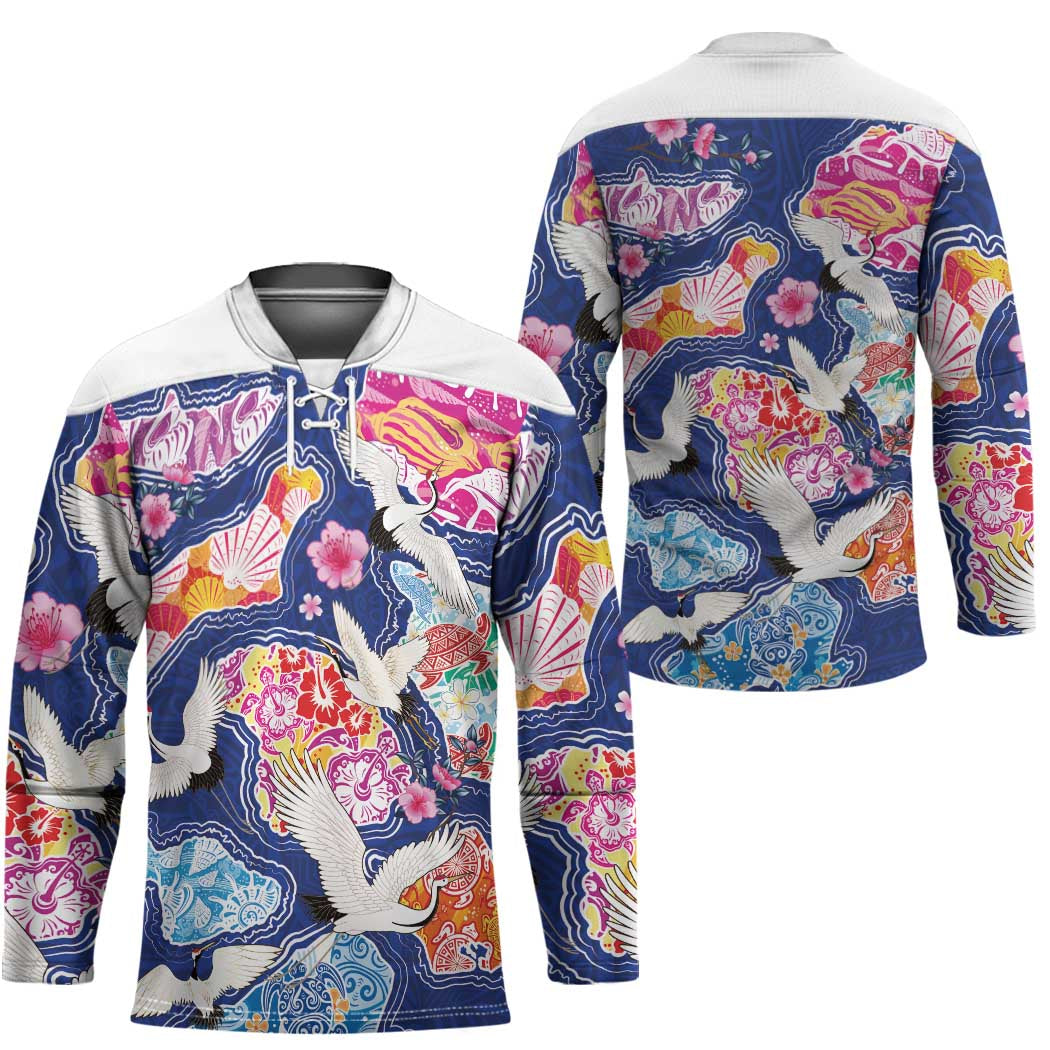 Hawaiian and Japanese Culture Together Hockey Jersey Hawaiian Archipelago Shape Sea Animals