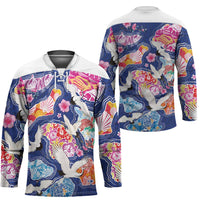 Hawaiian and Japanese Culture Together Hockey Jersey Hawaiian Archipelago Shape Sea Animals