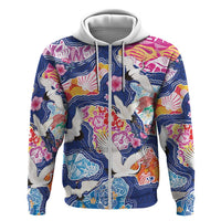 Hawaiian and Japanese Culture Together Hoodie Hawaiian Archipelago Shape Sea Animals LT03 Zip Hoodie Multicolor - Polynesian Pride