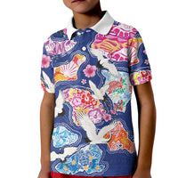 Hawaiian and Japanese Culture Together Kid Polo Shirt Hawaiian Archipelago Shape Sea Animals