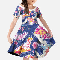 Hawaiian and Japanese Culture Together Kid Short Sleeve Dress Hawaiian Archipelago Shape Sea Animals