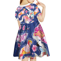 Hawaiian and Japanese Culture Together Kid Short Sleeve Dress Hawaiian Archipelago Shape Sea Animals