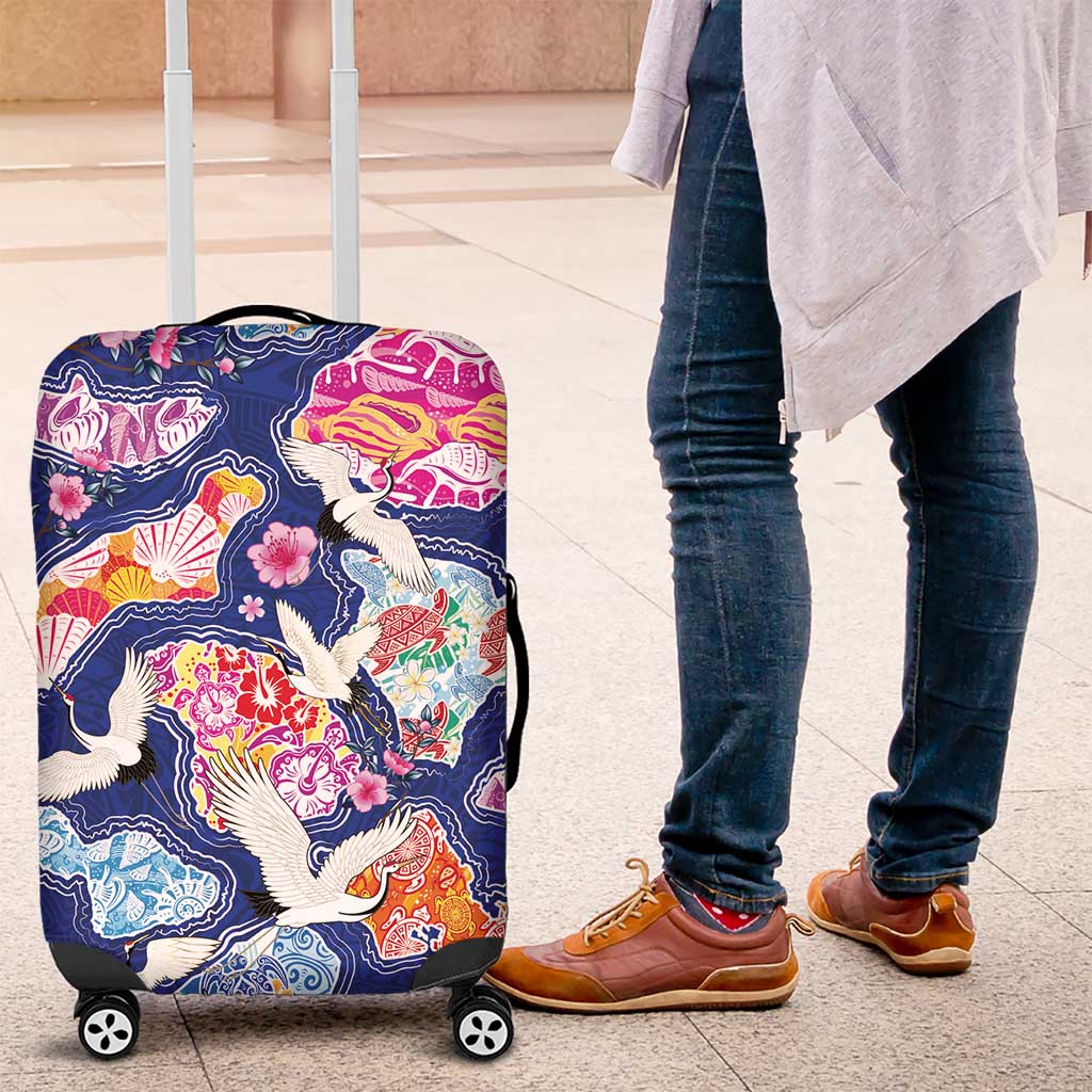 Hawaiian and Japanese Culture Together Luggage Cover Hawaiian Archipelago Shape Sea Animals LT03 Multicolor - Polynesian Pride