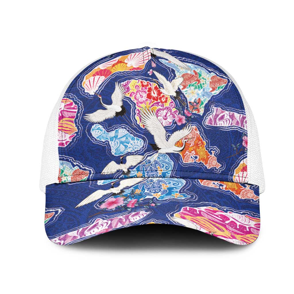 Hawaiian and Japanese Culture Together Mesh Trucker Cap Hawaiian Archipelago Shape Sea Animals