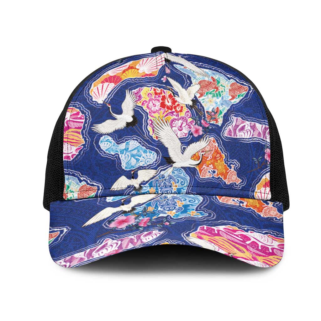 Hawaiian and Japanese Culture Together Mesh Trucker Cap Hawaiian Archipelago Shape Sea Animals LT03 One Size Black Multicolor - Polynesian Pride