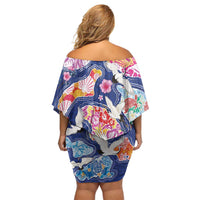 Hawaiian and Japanese Culture Together Off Shoulder Short Dress Hawaiian Archipelago Shape Sea Animals