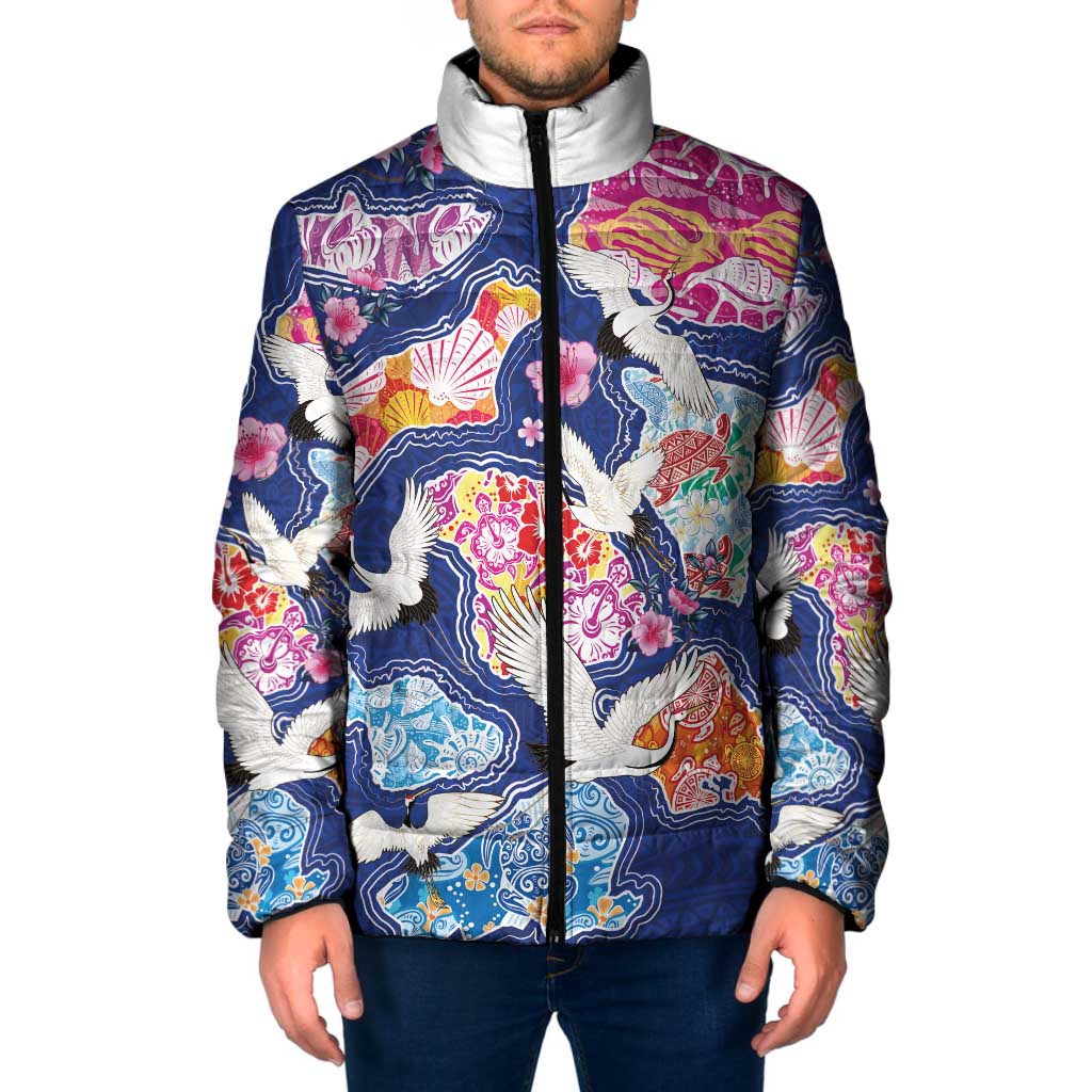 Hawaiian and Japanese Culture Together Padded Jacket Hawaiian Archipelago Shape Sea Animals LT03 Men Multicolor - Polynesian Pride