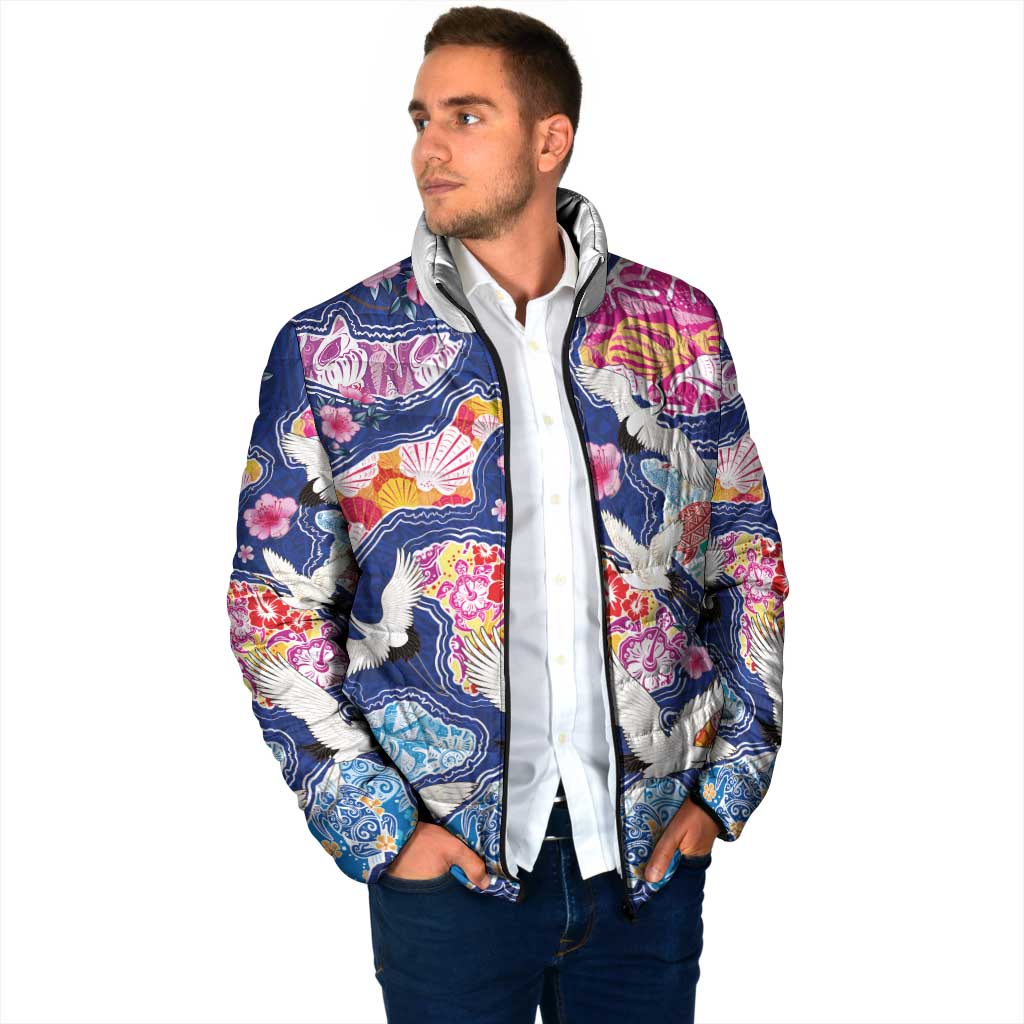 Hawaiian and Japanese Culture Together Padded Jacket Hawaiian Archipelago Shape Sea Animals LT03 - Polynesian Pride