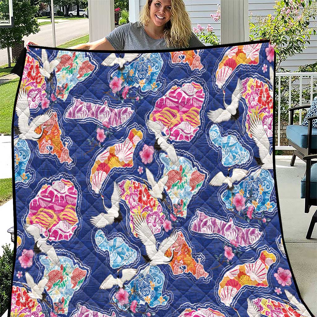 Hawaiian and Japanese Culture Together Quilt Hawaiian Archipelago Shape Sea Animals