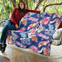 Hawaiian and Japanese Culture Together Quilt Hawaiian Archipelago Shape Sea Animals