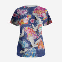 Hawaiian and Japanese Culture Together Scrub Top Hawaiian Archipelago Shape Sea Animals LT03 - Polynesian Pride